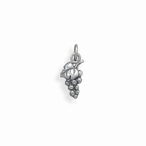 Graceful Craft Chic Glam Grapevine and Grapes Charm Antiqued Sterling Silver