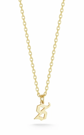 Daily Essential Gift Choice Tiny Gothic Initial Necklace