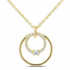 Hooked Jewelry Ageless Accessory Bremer Jewelry You   Me 14K Yellow Gold Round Shape Diamond Circle Pendant with a 14K Yellow Gold Cable Link Necklace (0.11ctw)