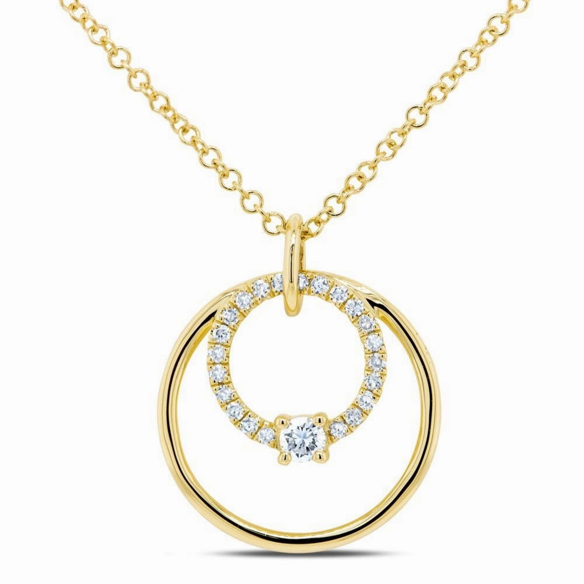 Hooked Jewelry Ageless Accessory Bremer Jewelry You   Me 14K Yellow Gold Round Shape Diamond Circle Pendant with a 14K Yellow Gold Cable Link Necklace (0.11ctw)
