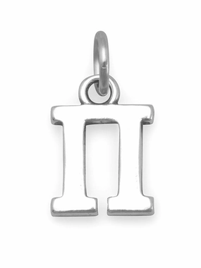 Greek Alphabet Letter Pi Charm Sterling Silver - Made in the USA muted tone Clear Finish