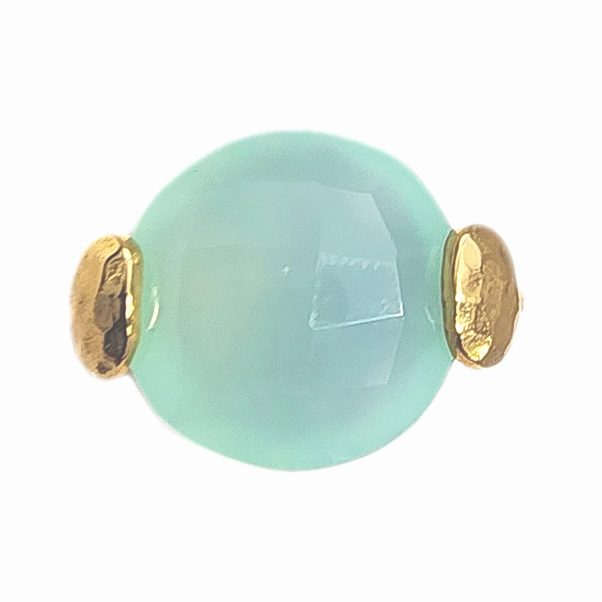 Green Chalcedony Ring Faceted Round Gold-plated Brass, Size 7 Edwardian Style Lightweight Style