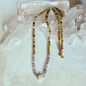 Green Garnet, Labradorite   Moonstone Necklace Modern Detail Mother Mood