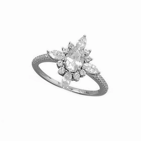 Marquise Flower Design Ring Cubic Zirconia Band Rhodium on Sterling Silver Event Jewelry Pure Form