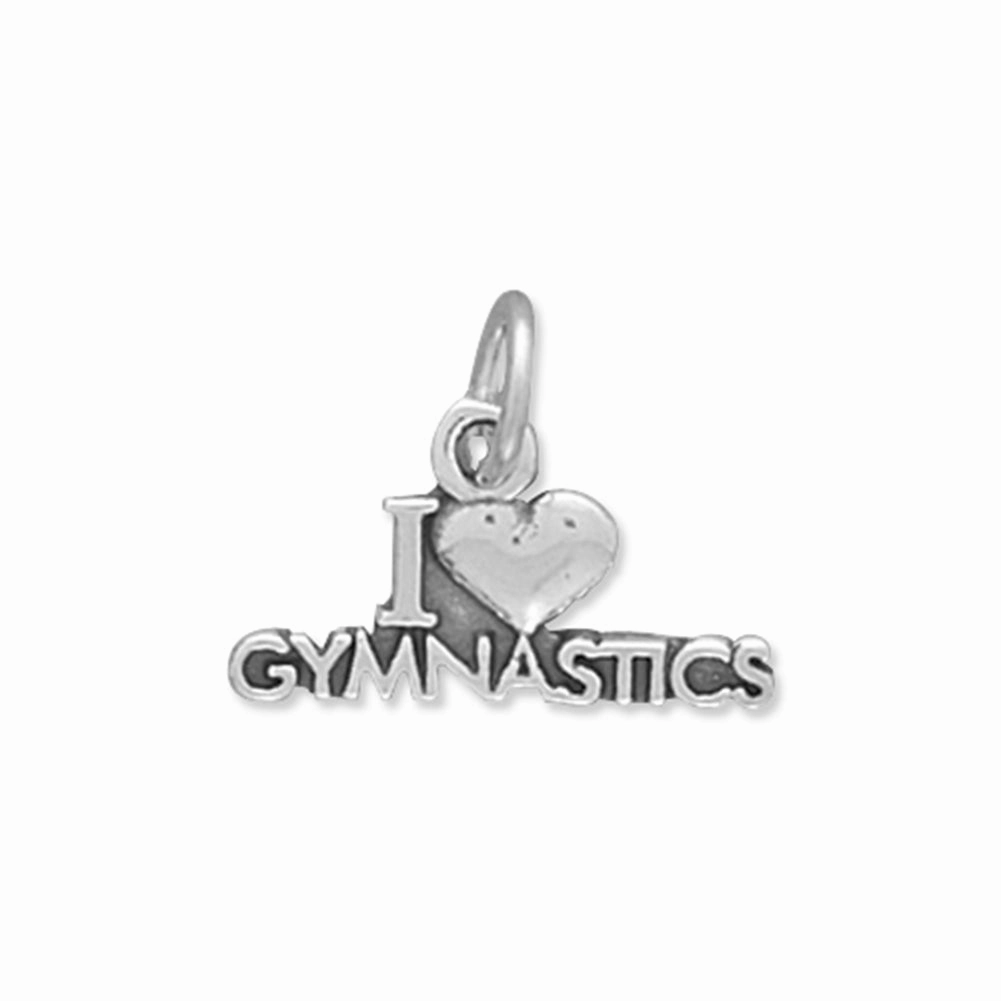 Opulent Detail Layered Detail Gymnastics Charm I Love Gymnastics with Heart Sterling Silver