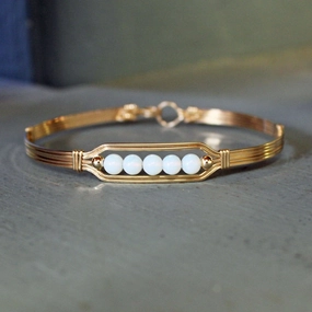 5 Little Beads Glowing Opalite Beads Gold Filled Wire Wrapped Bracelet Perpetual View