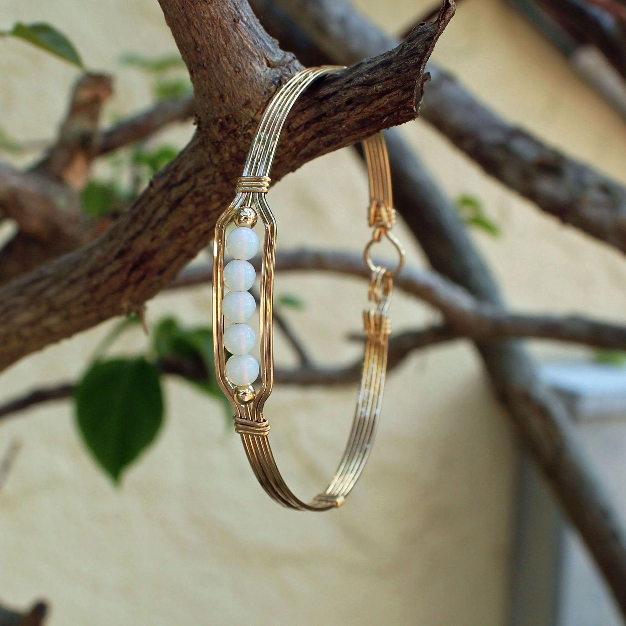 5 Little Beads Glowing Opalite Beads Gold Filled Wire Wrapped Bracelet Indelible Blends