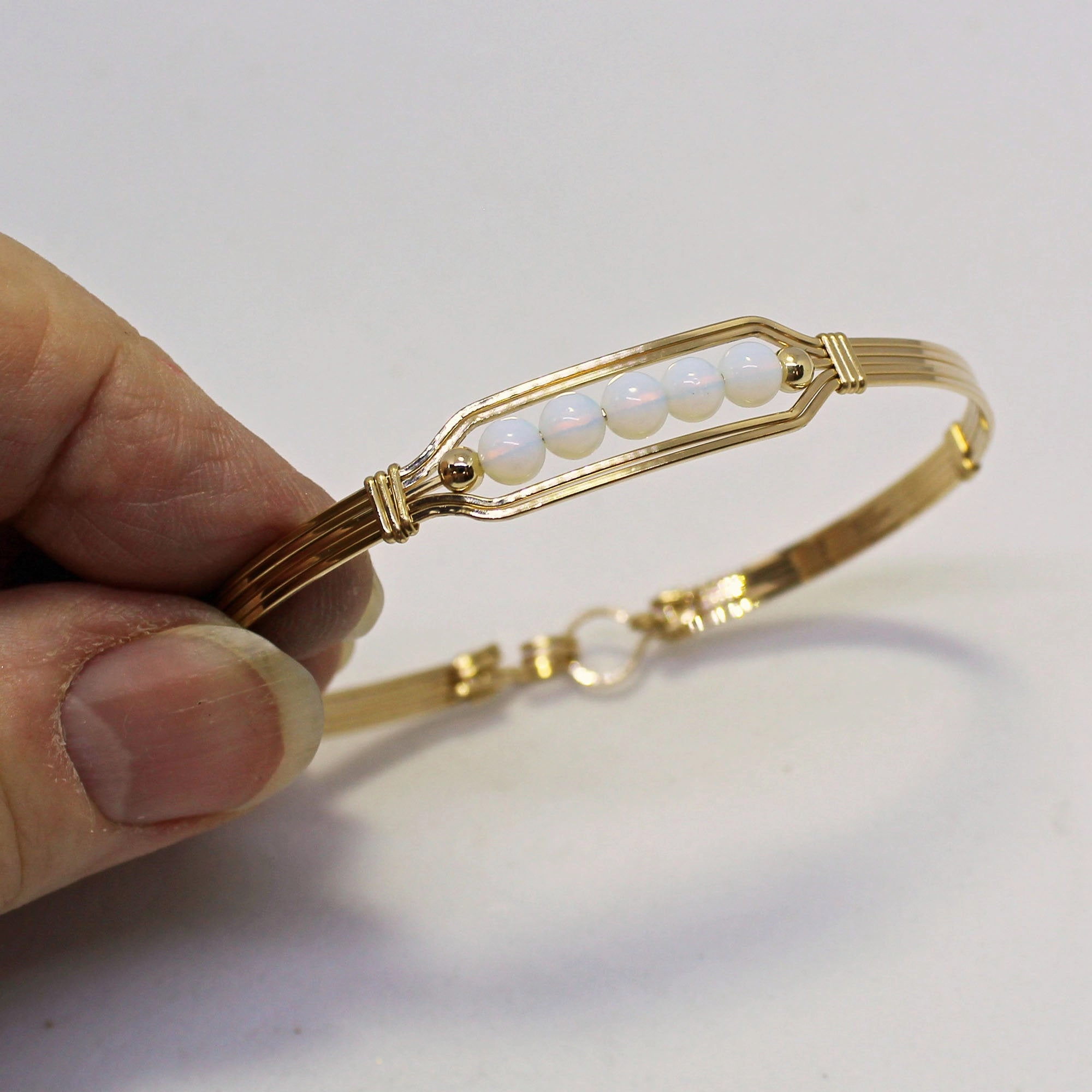 5 Little Beads Glowing Opalite Beads Gold Filled Wire Wrapped Bracelet Appropriate Fee