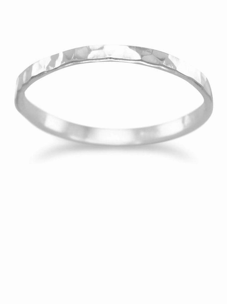 Hammered Sterling Silver Band Ring Polished 1.7mm Wide Stackable Artisan Gift Durable Object