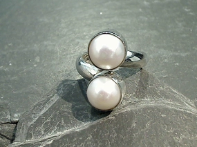 Sturdy Article Strong Appearance Adjustable Size Pearl, Fine Sterling Silver Ring