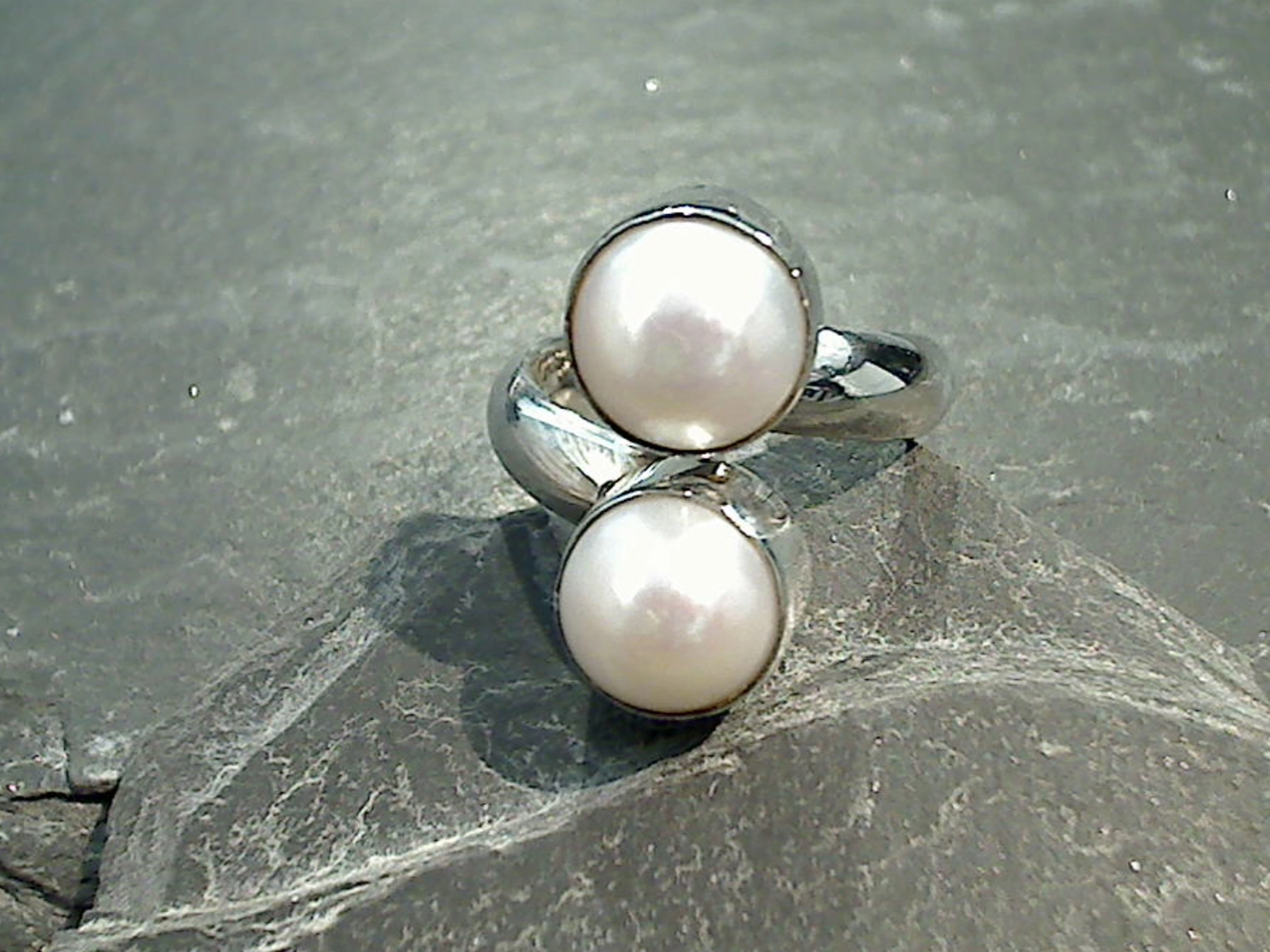 Sturdy Article Strong Appearance Adjustable Size Pearl, Fine Sterling Silver Ring