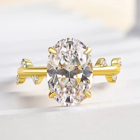 Bold Details Graceful Vibe Louily Unique Yellow Gold Oval Cut Engagement Ring