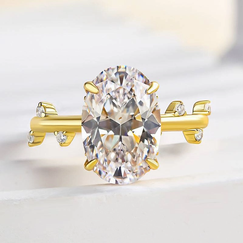 Louily Unique Yellow Gold Oval Cut Engagement Ring Radiant Jewelry