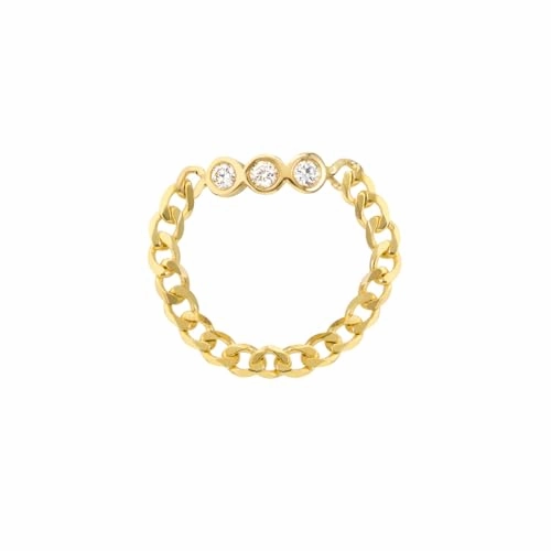 Muted Style Delicate Detail 14k Yellow Gold Curb Chain Ring with Genuine Diamond, size 8