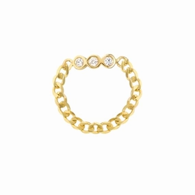 Muted Style Delicate Detail 14k Yellow Gold Curb Chain Ring with Genuine Diamond, size 8