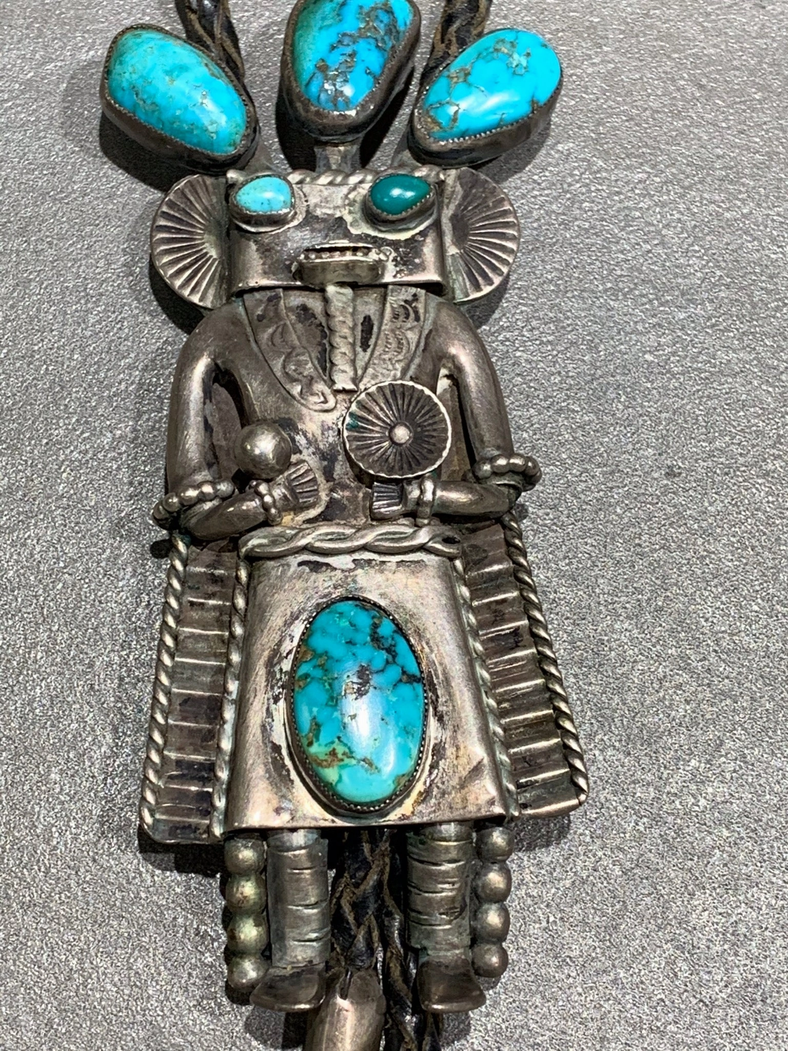 Luminous Highlight Navajo Kachina Sterling Silver Turquoise Bolo