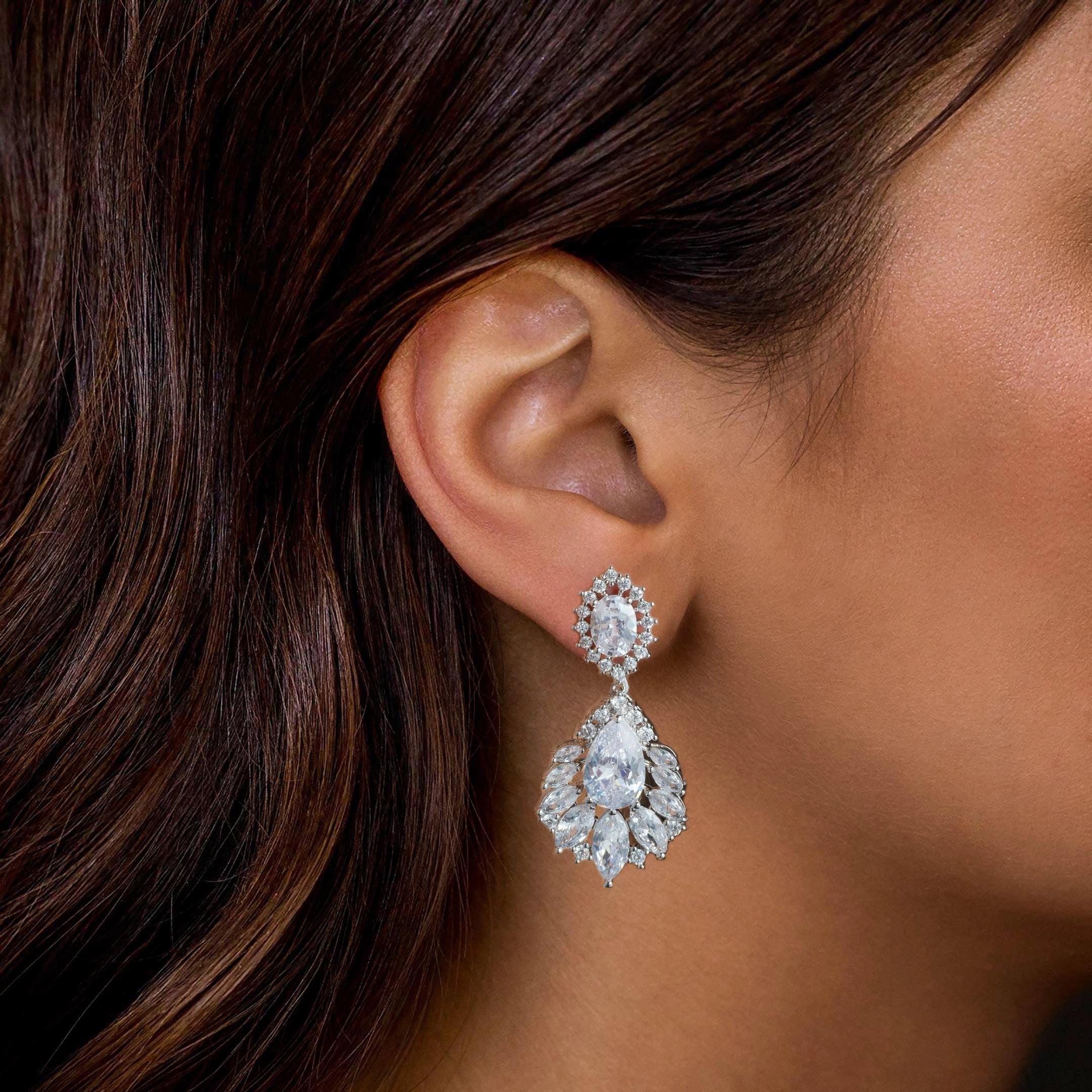 Felicegals Stimulated Diamond Pear Drop Earrings Handmade Beauty