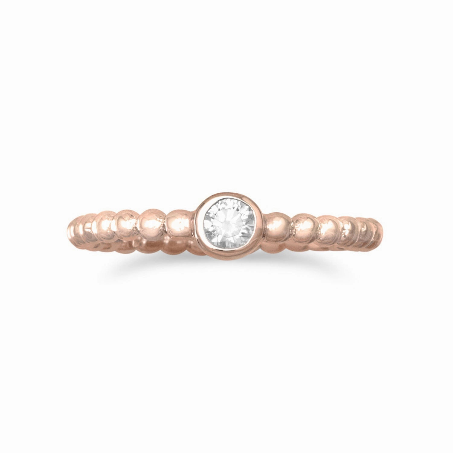 Flirty Accent Beaded Band Ring with Cubic Zirconia Rose Gold-plated Sterling Silver