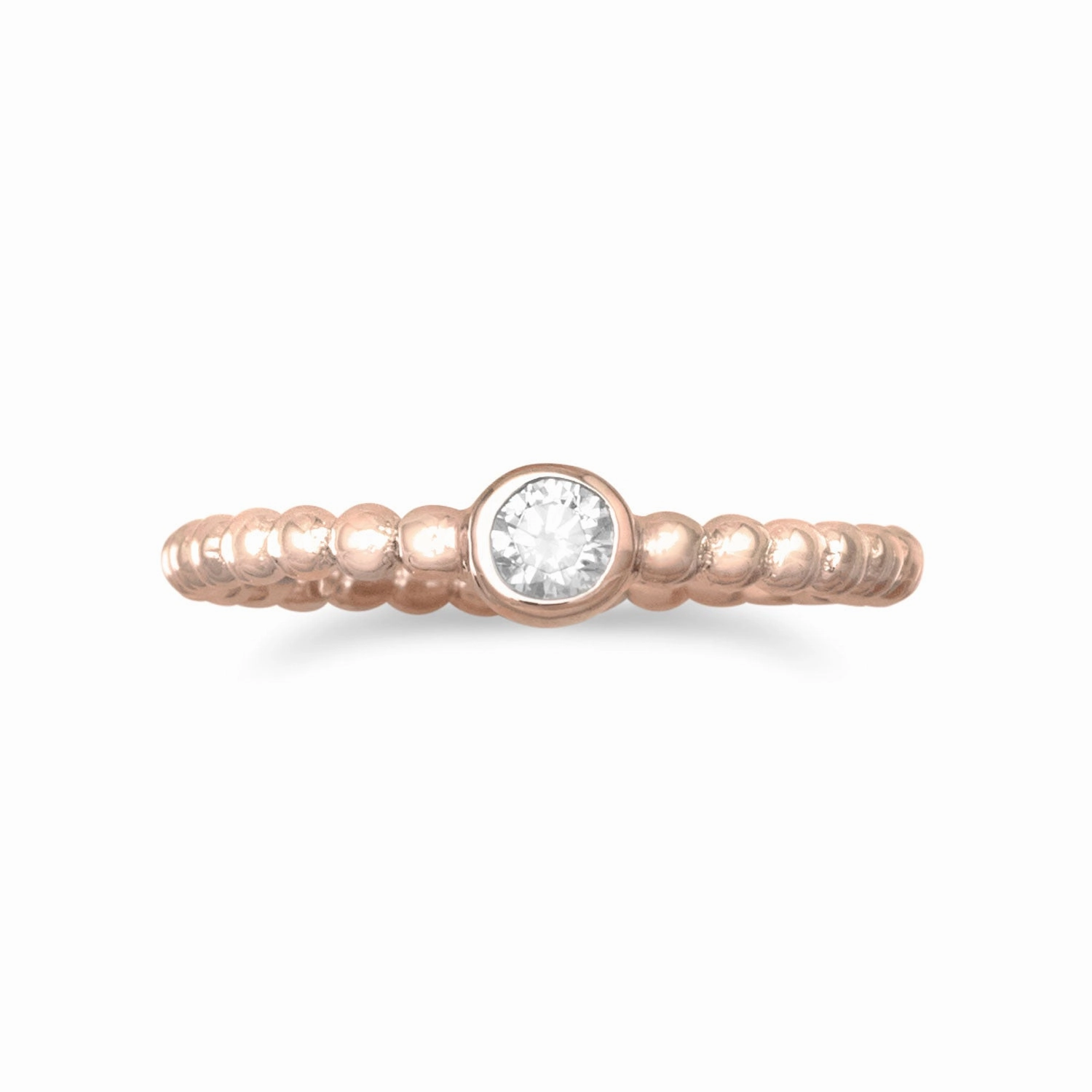 Beaded Band Ring with Cubic Zirconia Rose Gold-plated Sterling Silver Balanced Structure Handcrafted Piece