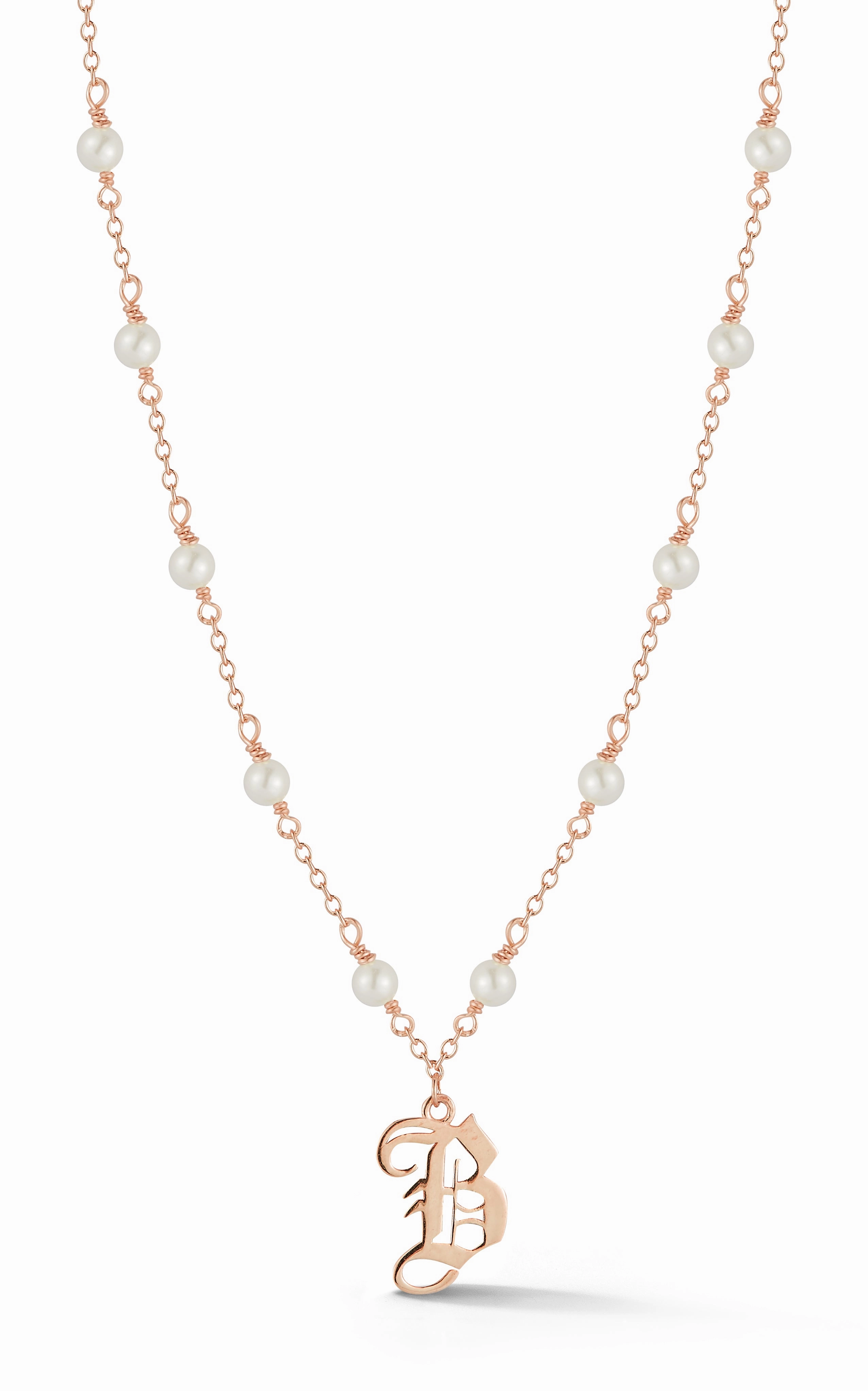 Cool Woman Old English Initial Pearl Necklace