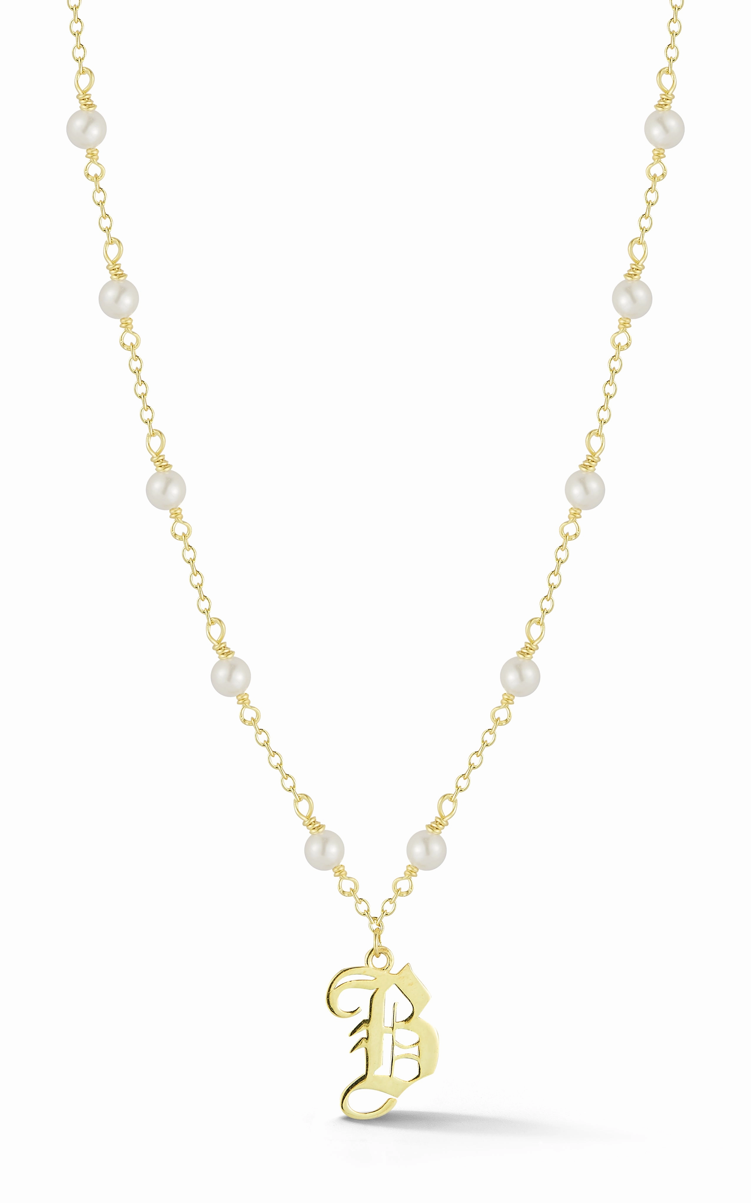 Luxury Accent Fashion Focus Old English Initial Pearl Necklace