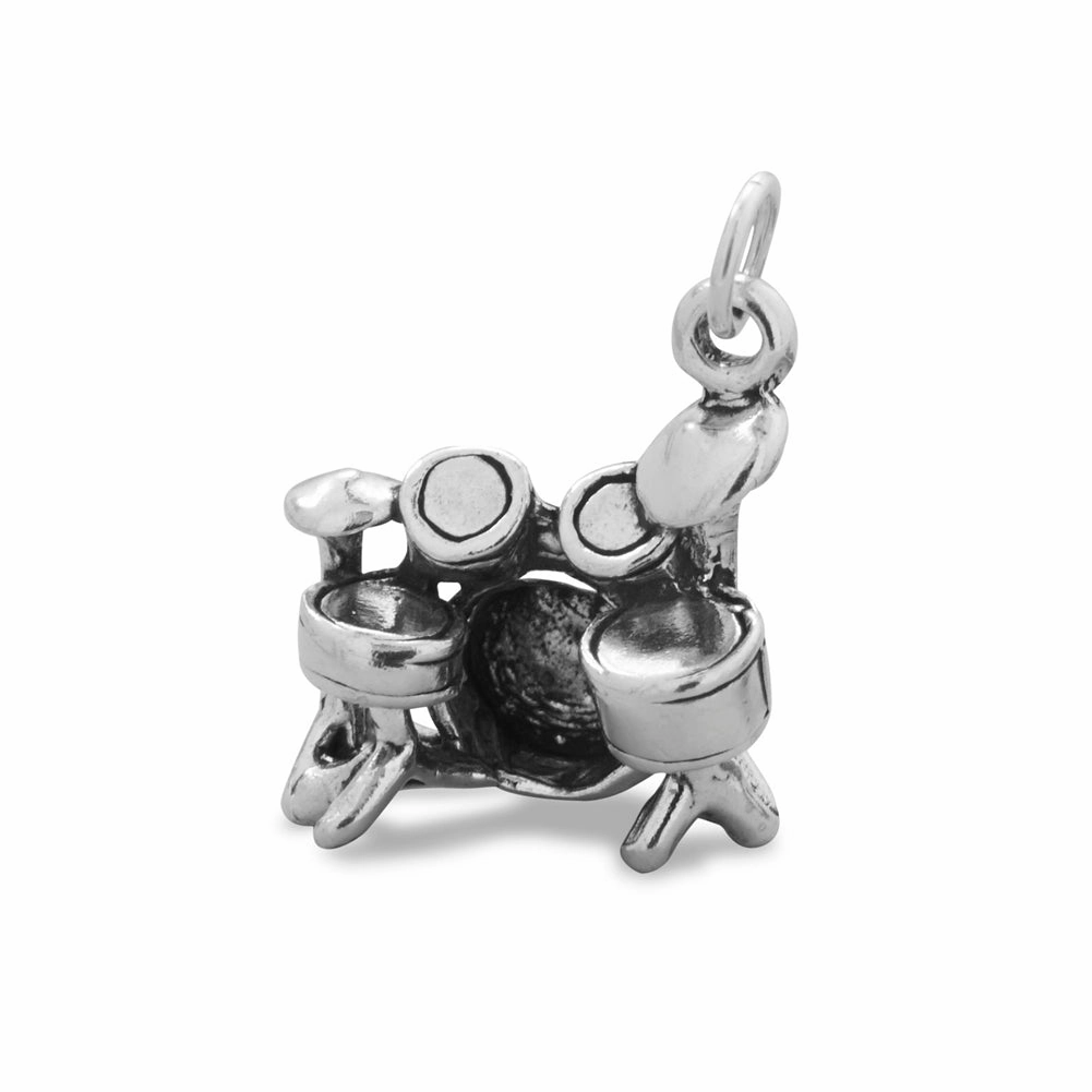 Fine Detailing Elegant Touch Pieces Drum Set Charm Sterling Silver
