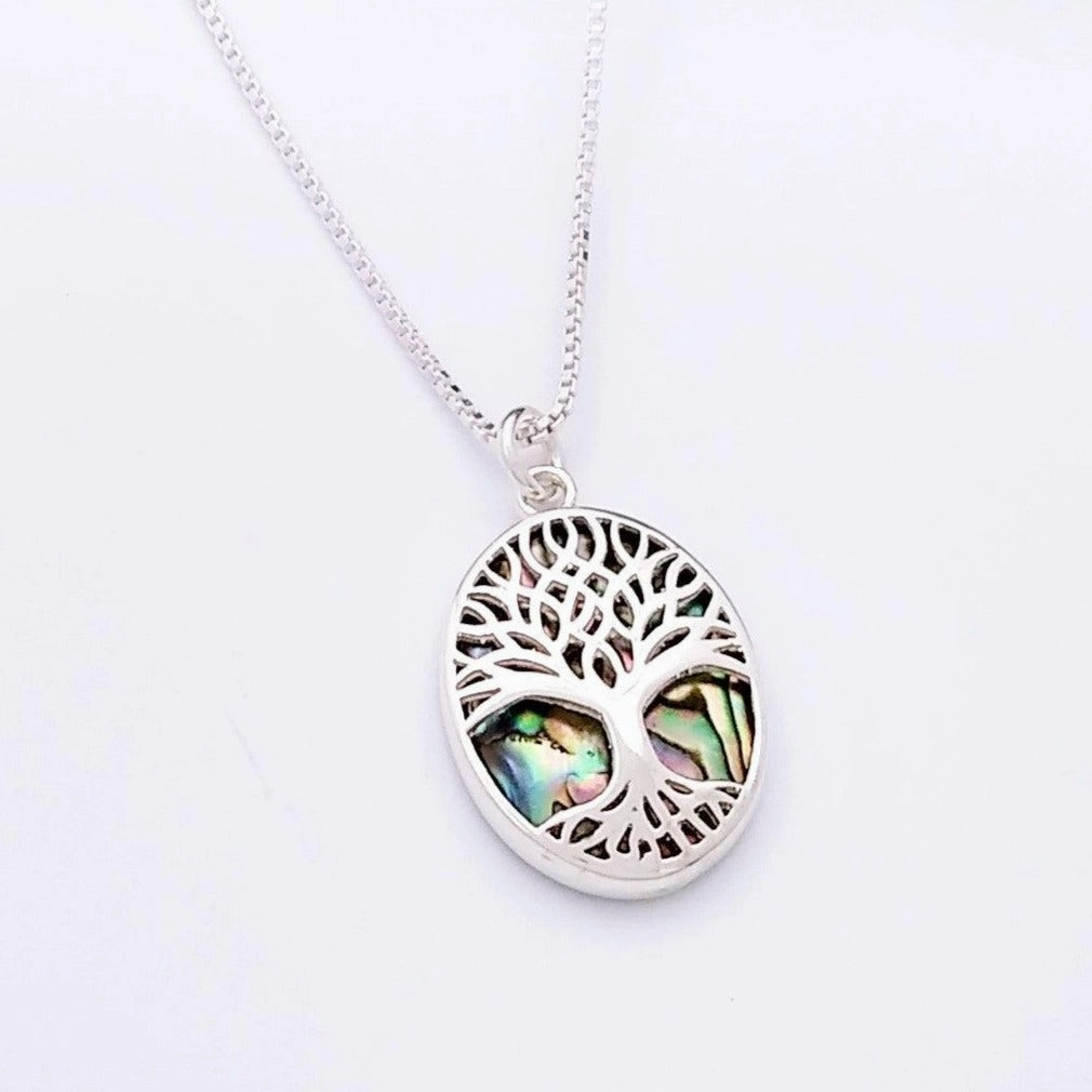 Luminous Sparkle Abalone and Sterling Tree of Life Pendant