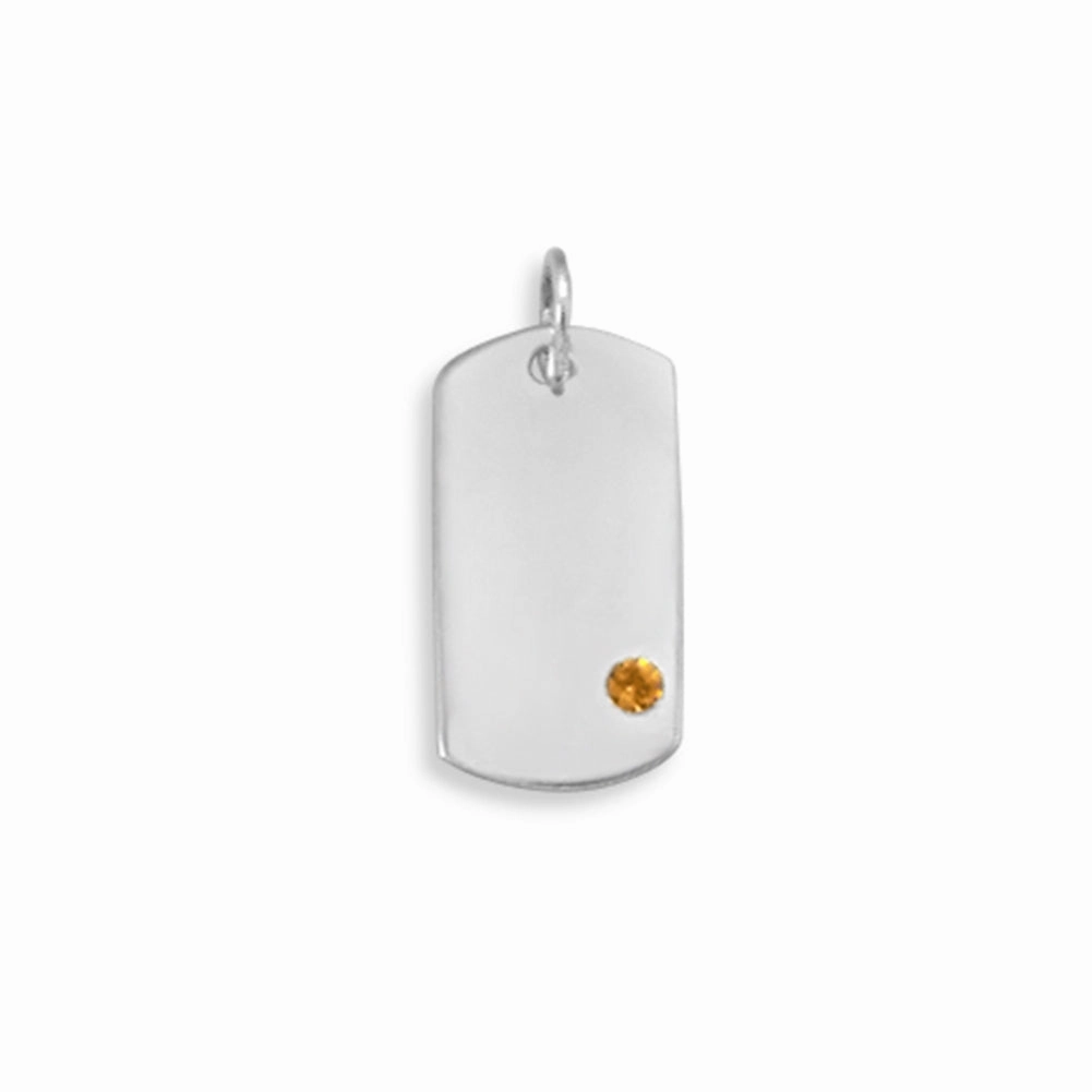 Artful Design Vibrant Appeal Dog Tag Charm November Crystal Charm Sterling Silver