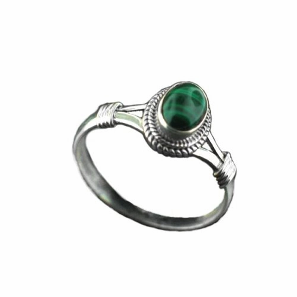 Handmade Malachite Sterling Silver Ring Bridal Accent