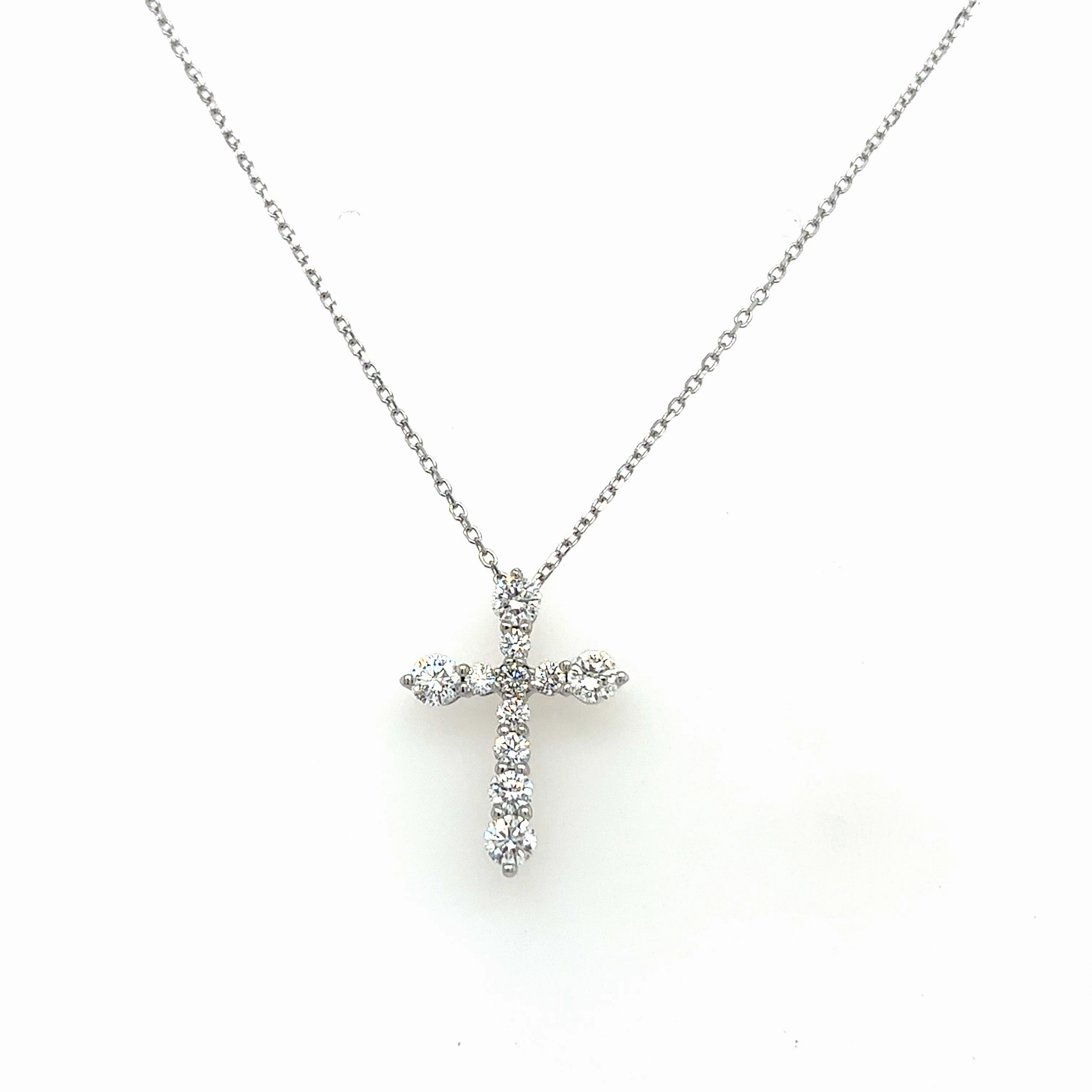 14K White Gold Round Shape Diamond Cross Necklace (.50ctw) Woven Accessory