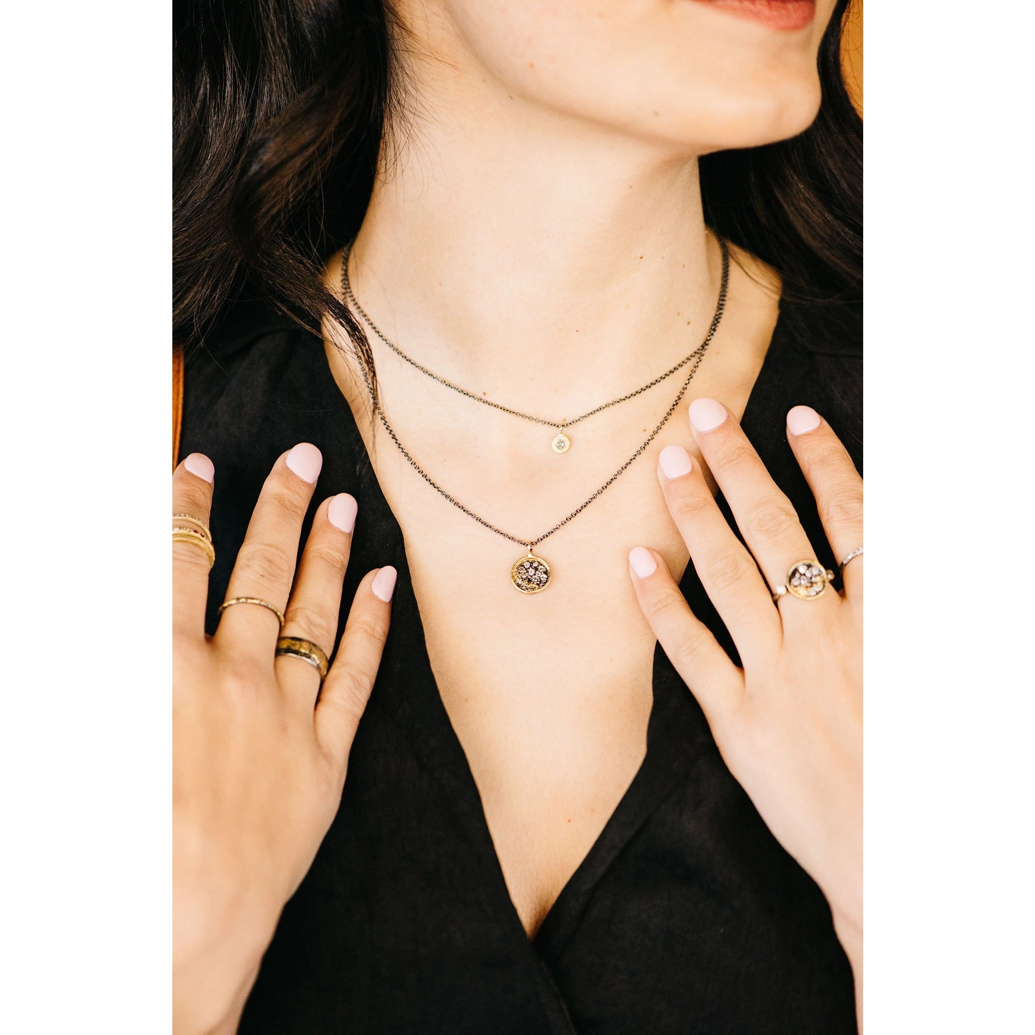 Pebble Necklace - 18k Gold, Oxidized Silver   Reclaimed Diamonds Minimalist Style Creative Item