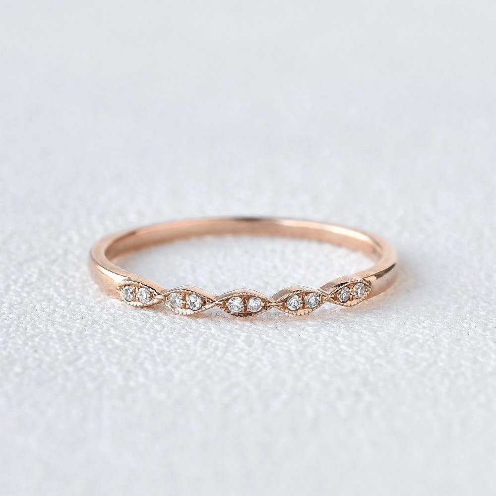 Bright Touch Winter Party Moissanite Wedding Band Rose Gold Ring