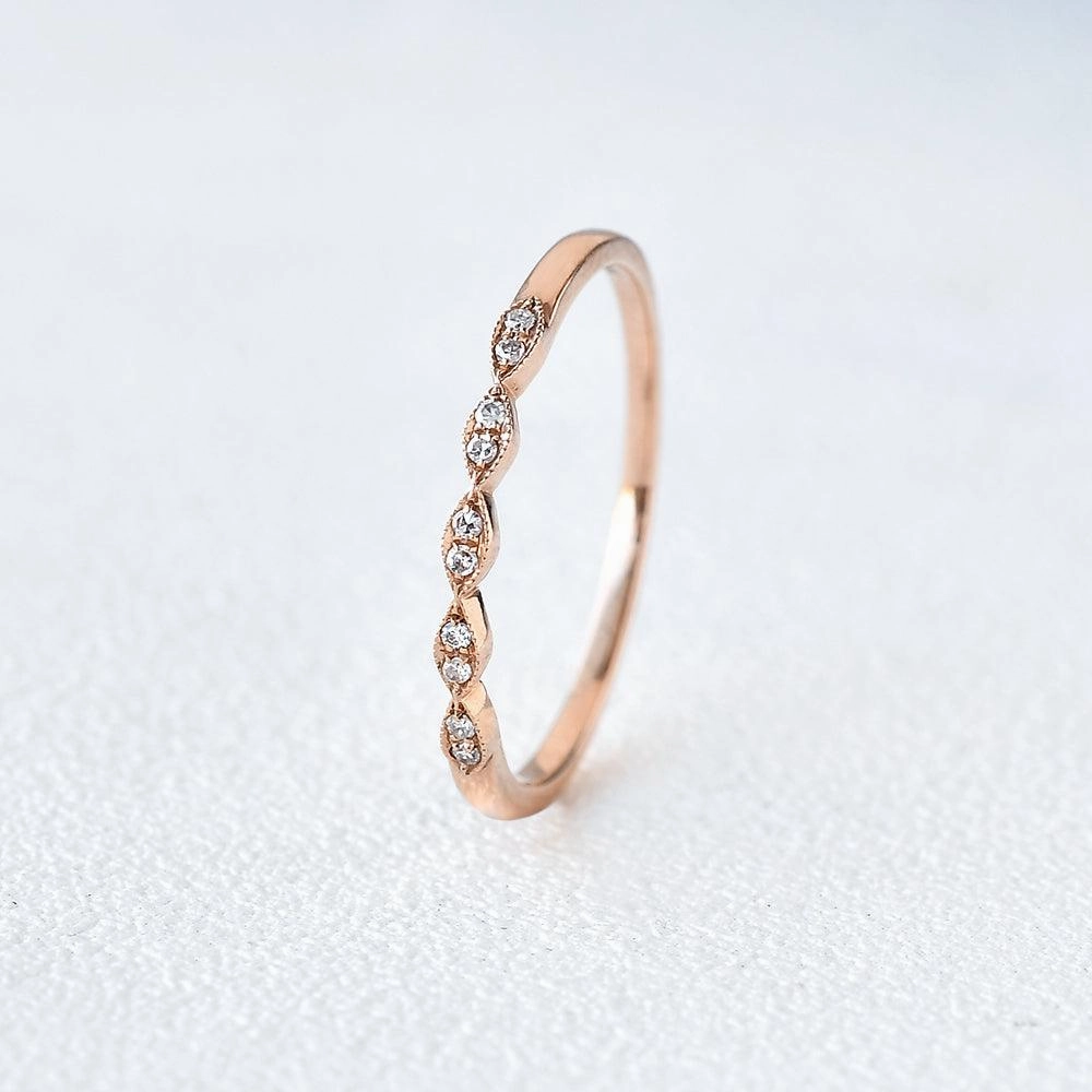 Moissanite Wedding Band Rose Gold Ring Graceful Highlight