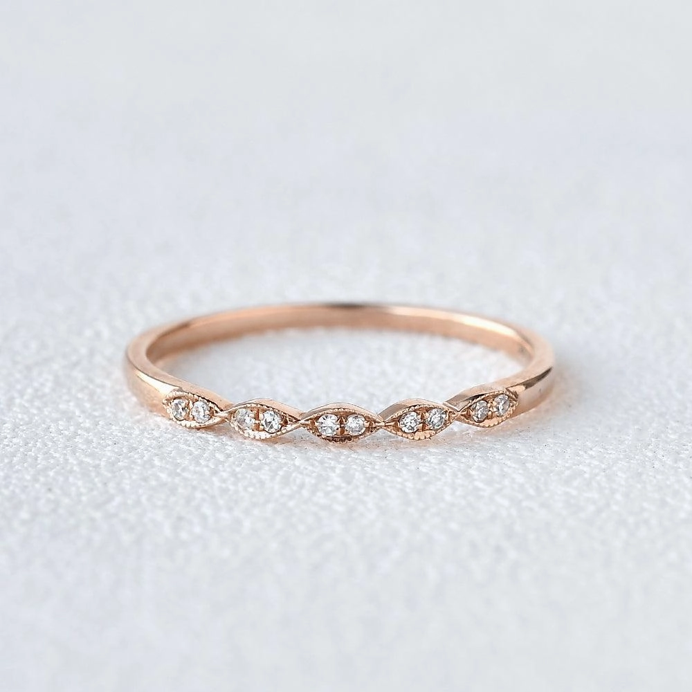 Polished Charm Moissanite Wedding Band Rose Gold Ring