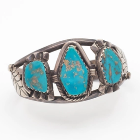 Bold Detail Gentle Accent Handmade Sterling Silver Turquoise Cuff Bracelet (Hallmark Unknown)