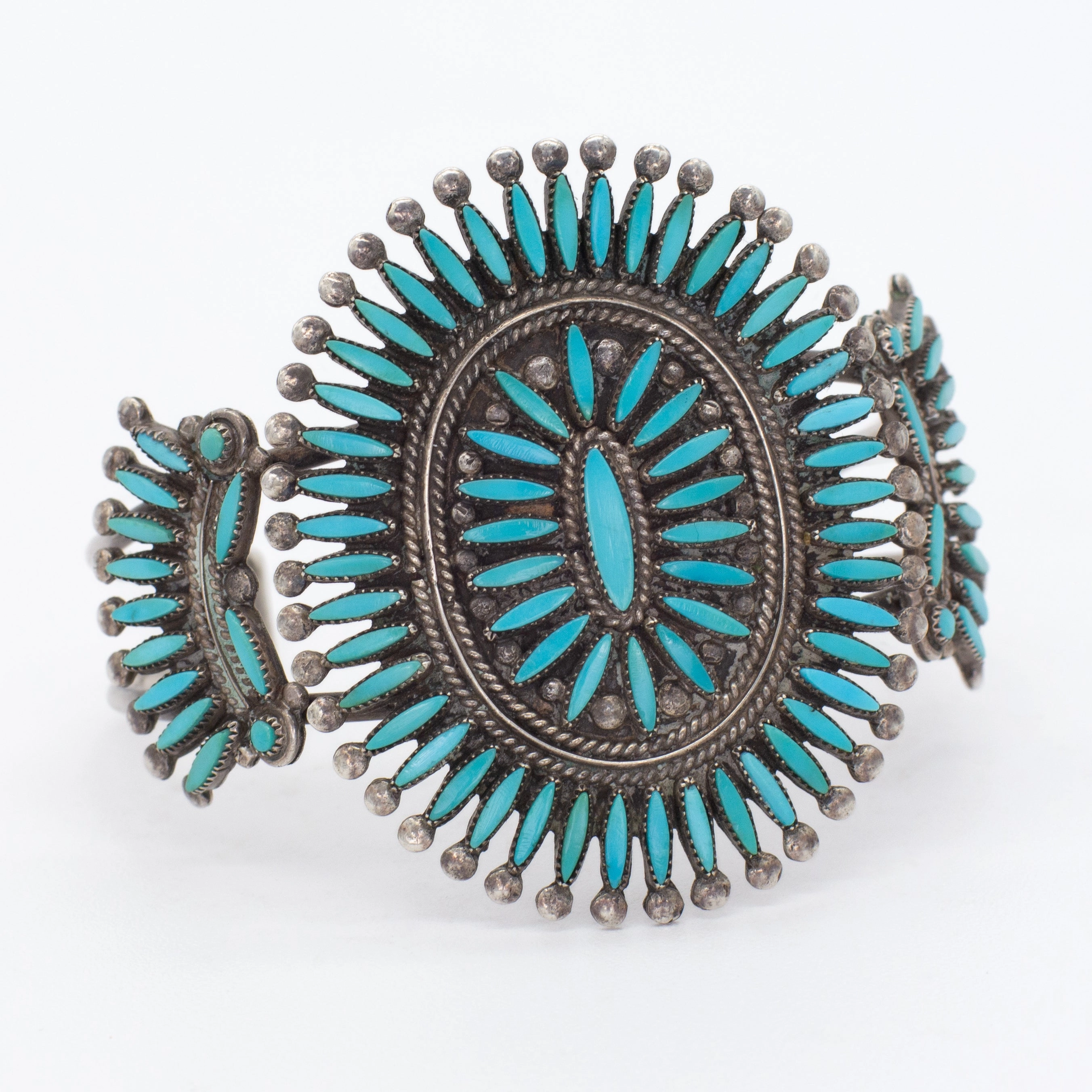 Handmade Sterling Silver Turquoise Needlepoint Cuff Bracelet (Hallmark Unknown) Perfect Accessory Timeless Pieces