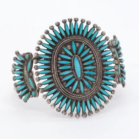 Handmade Sterling Silver Turquoise Needlepoint Cuff Bracelet (Hallmark Unknown) Perfect Accessory Timeless Pieces