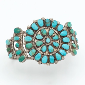 Timeless Accessory Stylish Craft Handmade Sterling Silver Turquoise Petit Point Cluster Cuff Bracelet (Hallmark Unknown)