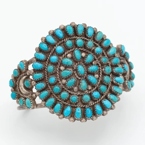 Stylish Element Understated Mood Handmade Sterling Silver Turquoise Petit Point Cuff Bracelet (Hallmark Unknown)