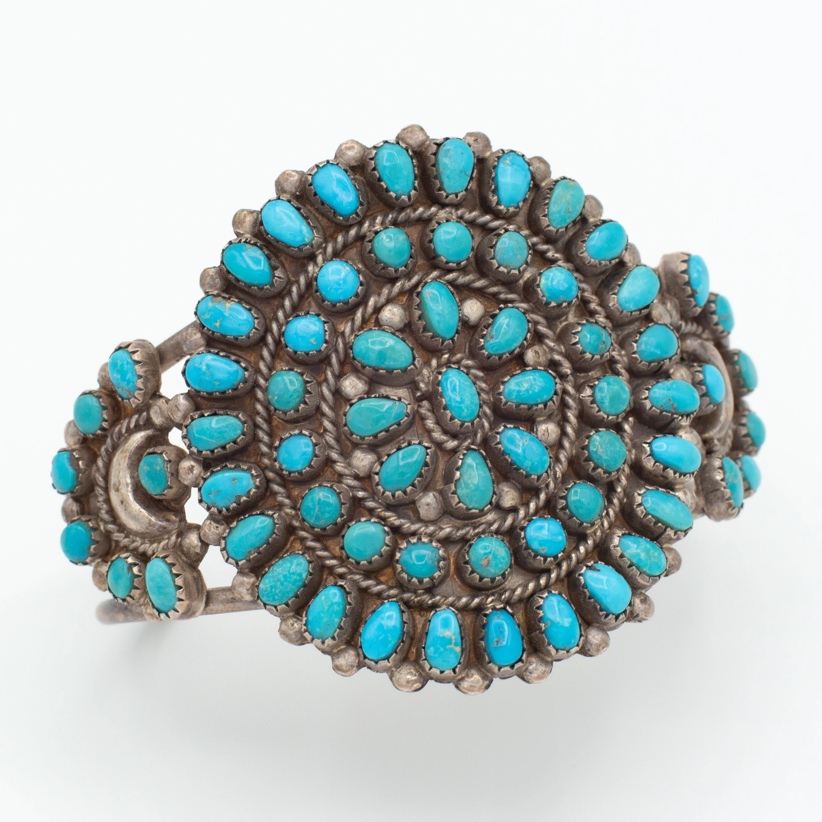 Stylish Element Understated Mood Handmade Sterling Silver Turquoise Petit Point Cuff Bracelet (Hallmark Unknown)