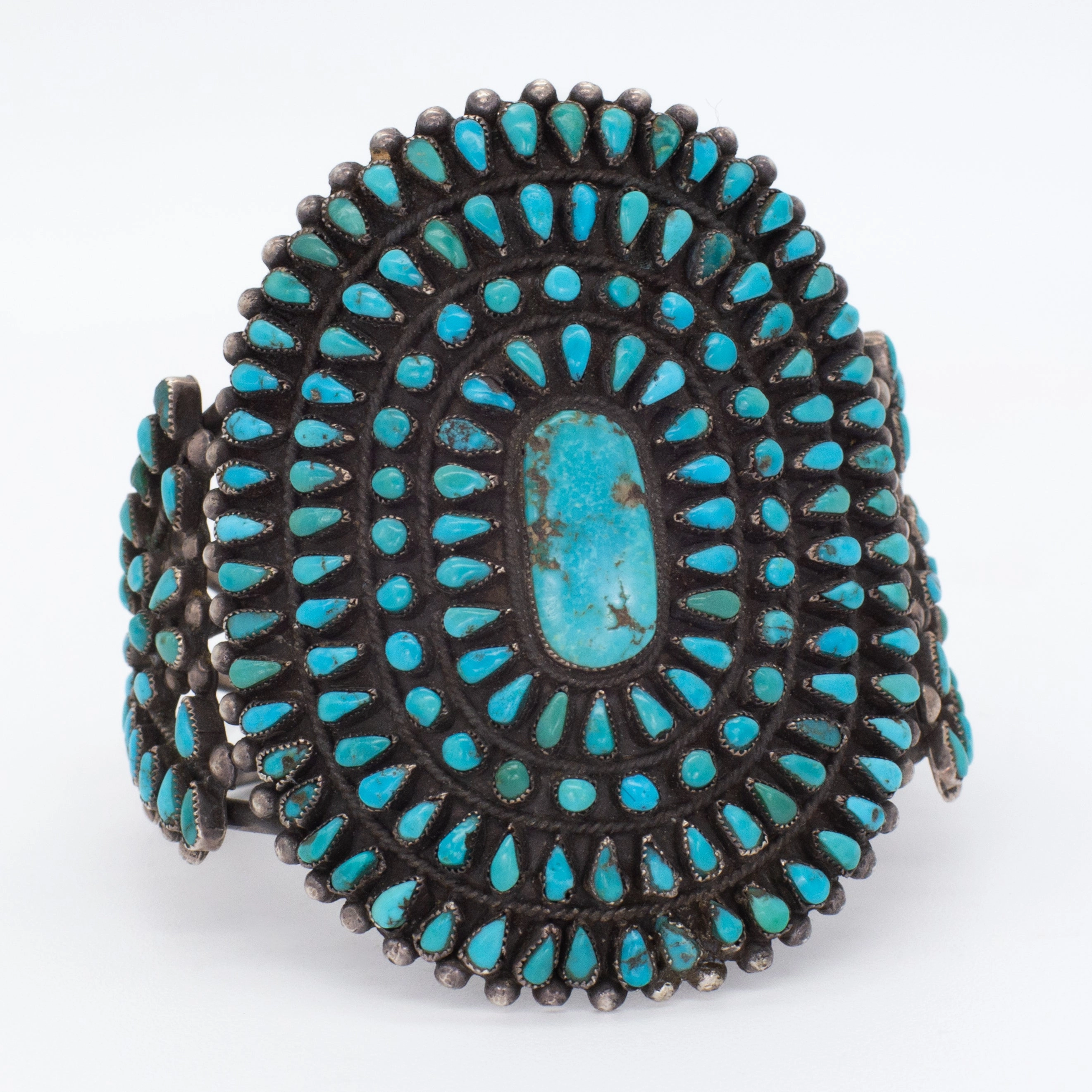 Handmade Sterling Silver Turquoise Petit Point Cuff Bracelet (Hallmark Unknown) All Day Spark Radiant Gems