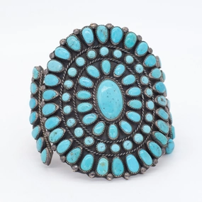 Handmade Sterling Silver Turquoise Petit Point Cuff Bracelet (Hallmark Unknown) Vibrant Touch Gift Choice