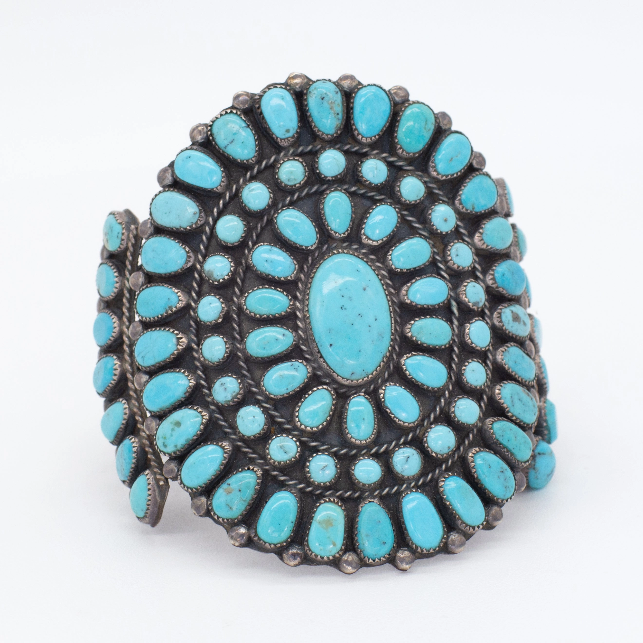 Handmade Sterling Silver Turquoise Petit Point Cuff Bracelet (Hallmark Unknown) Vibrant Touch Gift Choice