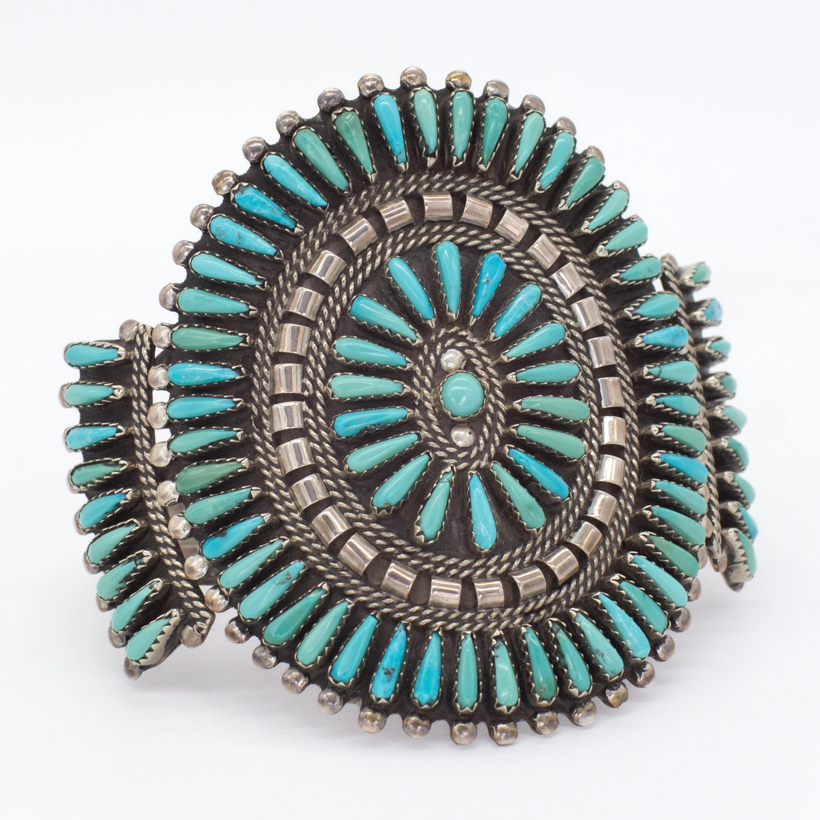 Handmade Sterling Silver Turquoise Petit Point Cuff Bracelet (Hallmark Unknown) Trendy Accessory