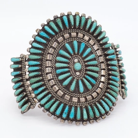 Handmade Sterling Silver Turquoise Petit Point Cuff Bracelet (Hallmark Unknown) Trendy Accessory