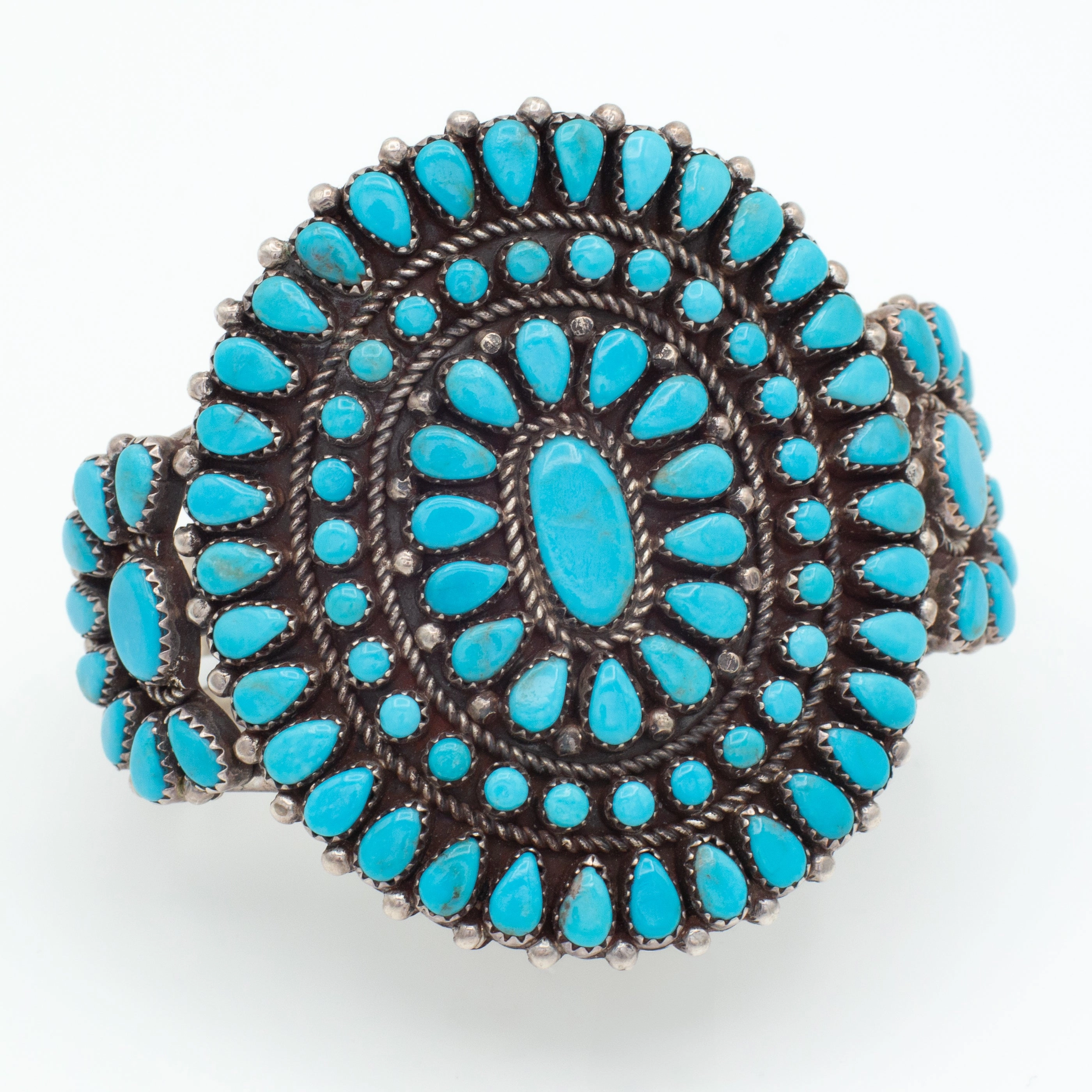 Bridal Style Handmade Sterling Silver Turquoise Petit Point Cuff Bracelet (Hallmark Unknown)