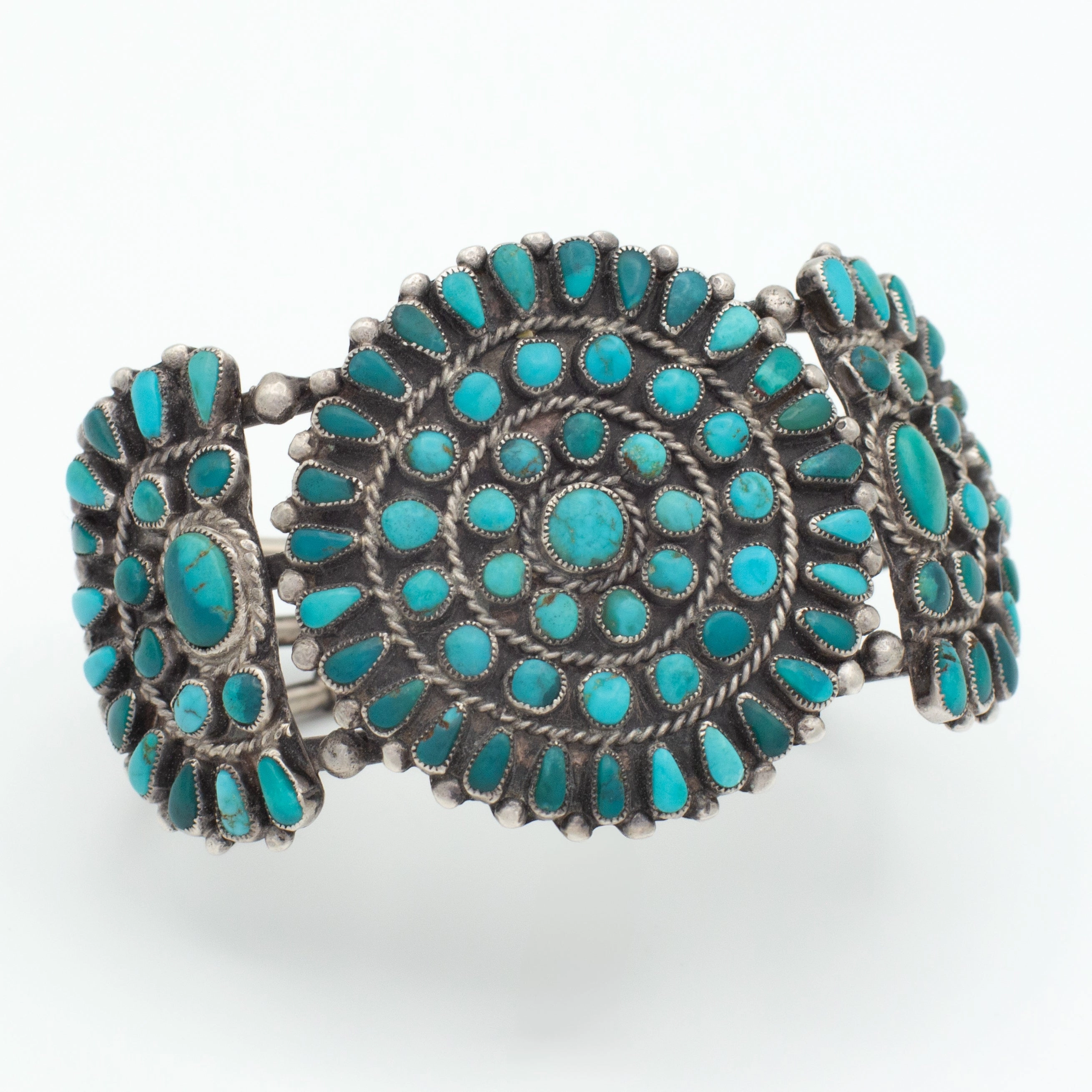 Layered Accent Handmade Sterling Silver Turquoise Petit Point Cuff Bracelet (Hallmark Unknown)