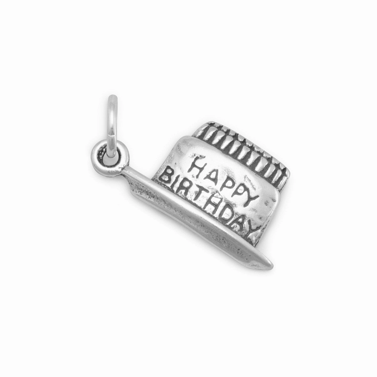 Happy Birthday Cake Charm Sterling Silver Glow Look