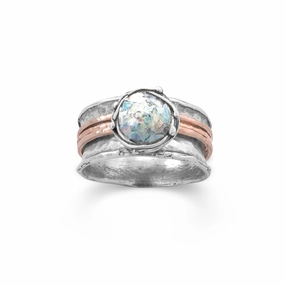 Ancient Roman Glass Ring Round with Rose Gold-plated Bands Sterling Silver Luxury Article