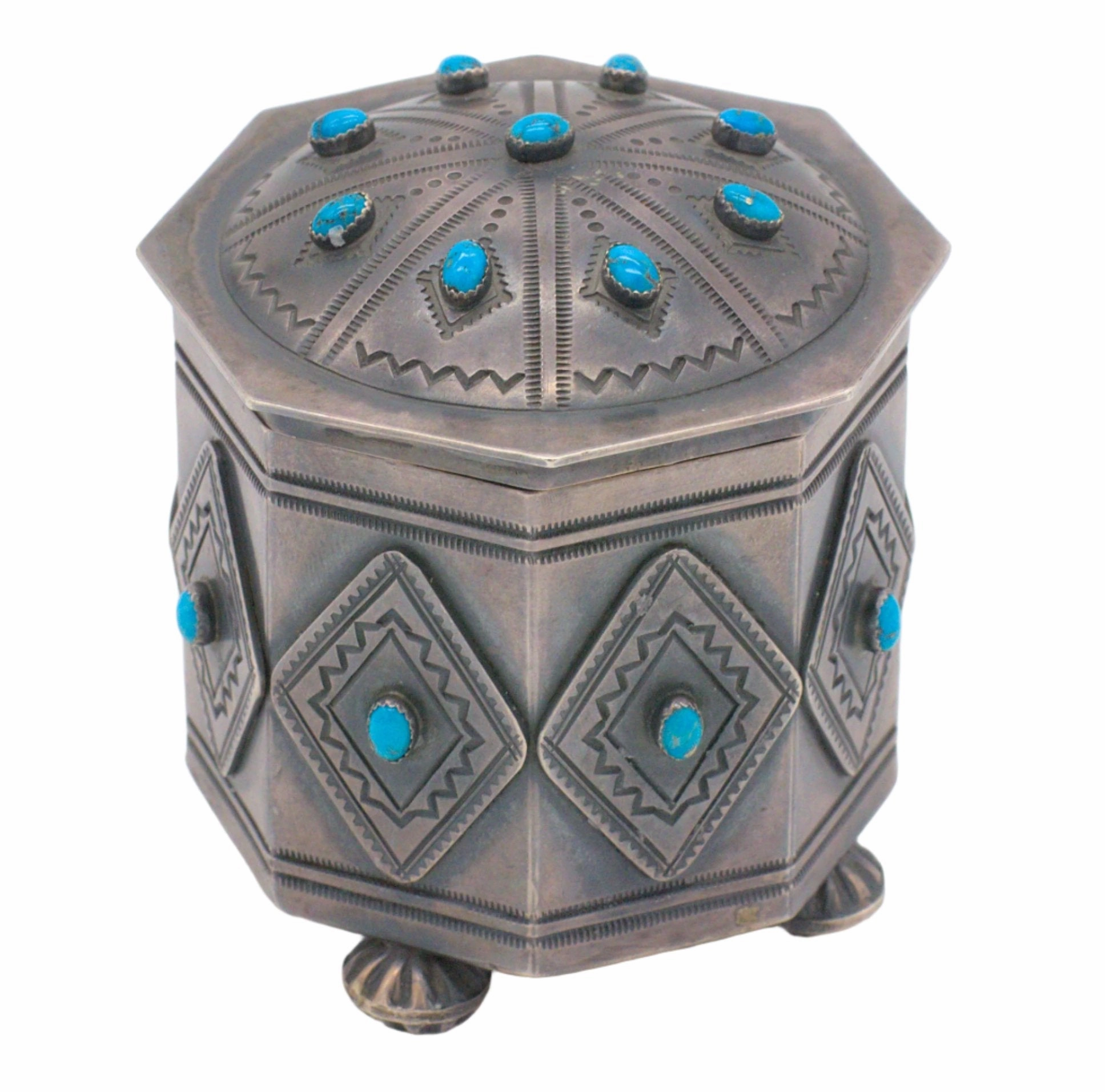 Harry Morgan Navajo Handmade Sterling Silver Turquoise Box Soft Match